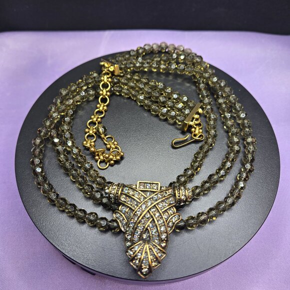 Heidi Daus Smoky Topaz Strand Swarovski Crystal Torsade Choker Necklace - Picture 11 of 11